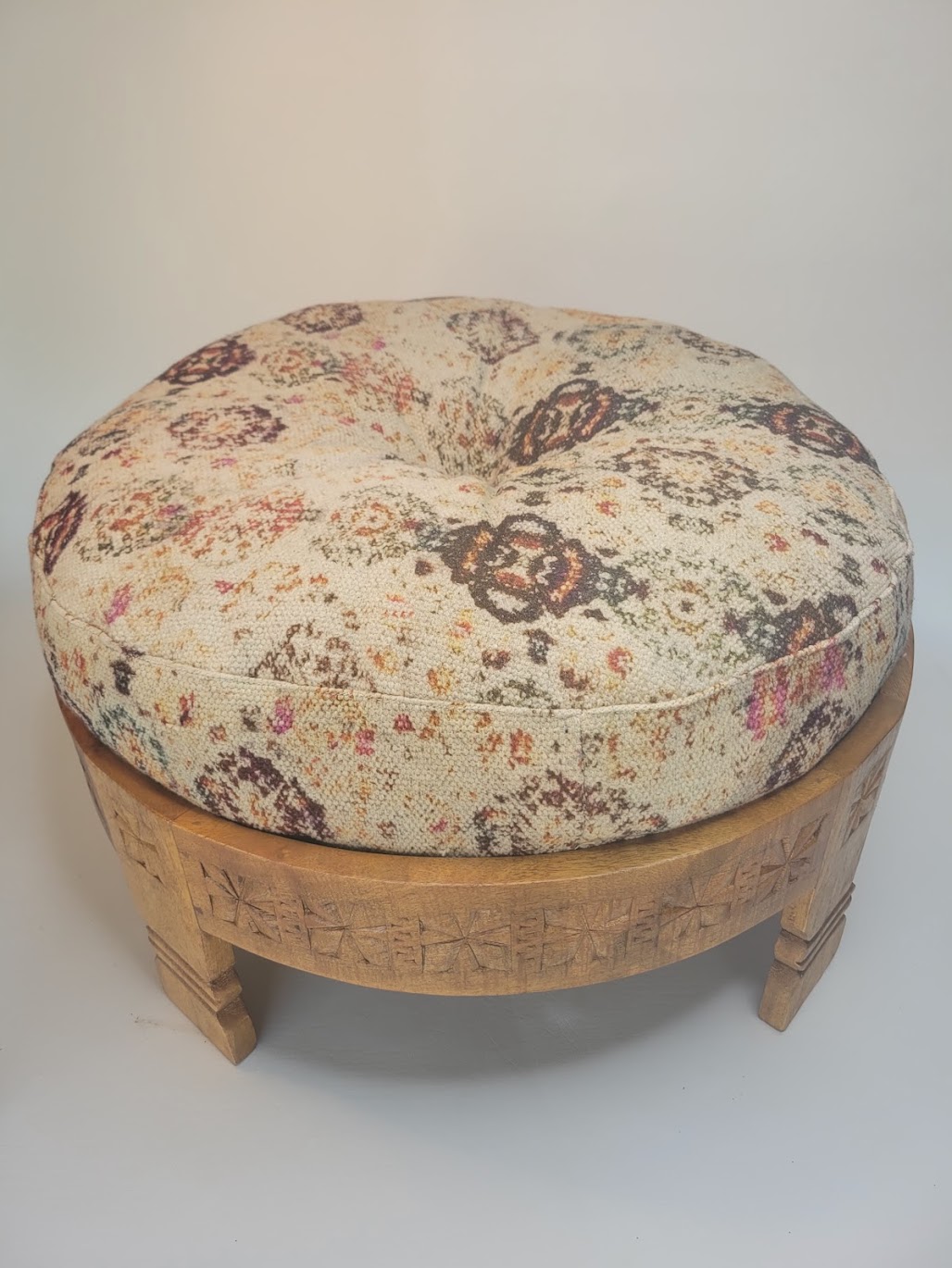 Round Rustic Ornate Patterned Ottoman