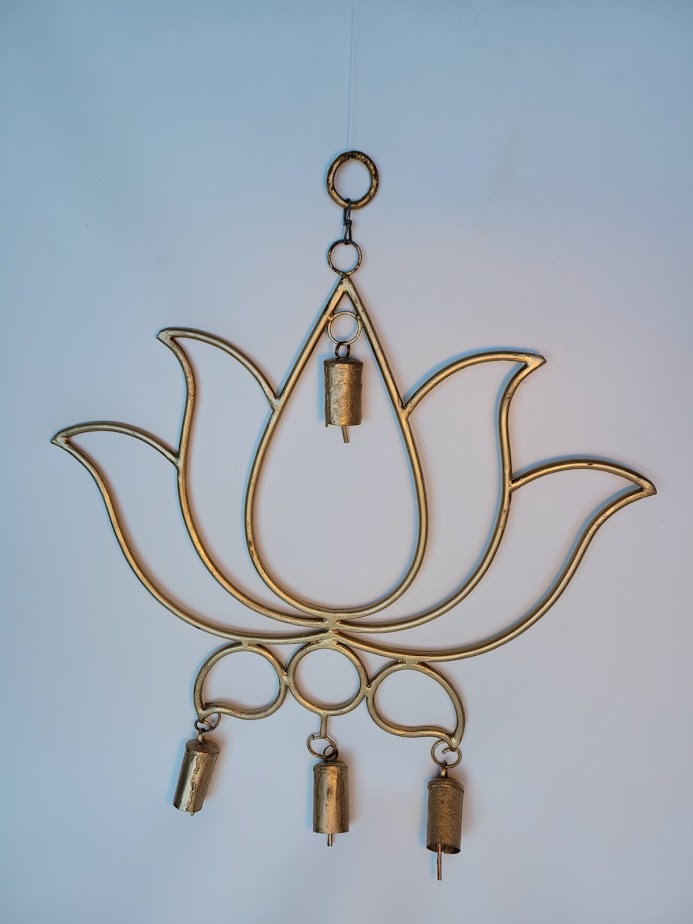 Brass Lotus Wall Ornament with Bells