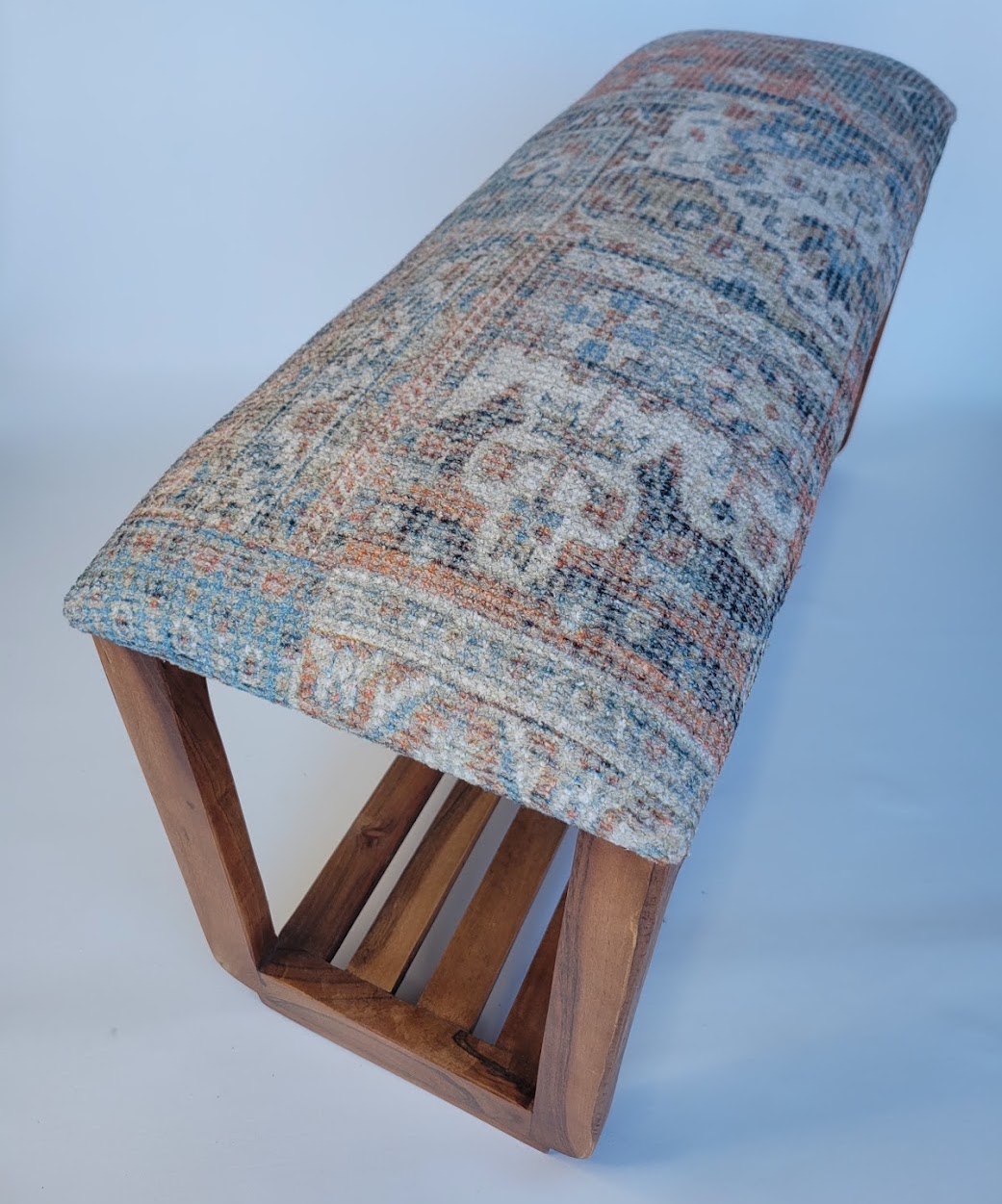 Wooden Bench with Patterned Cushion 