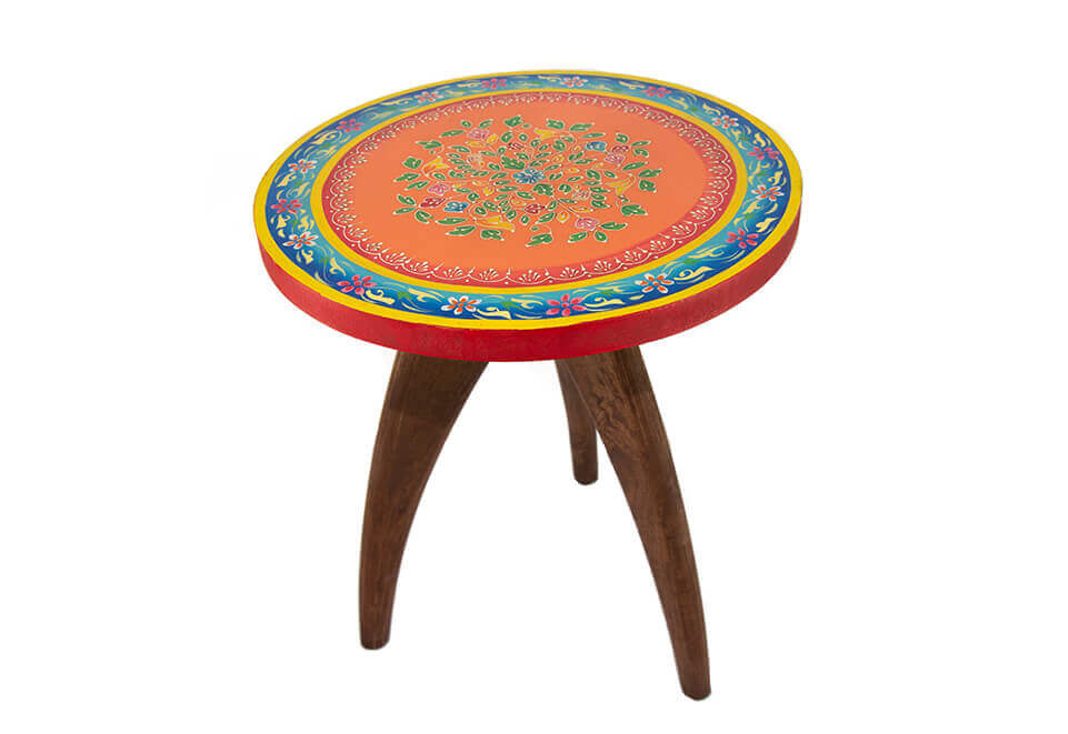 Bright Colored Floral Round Side Table