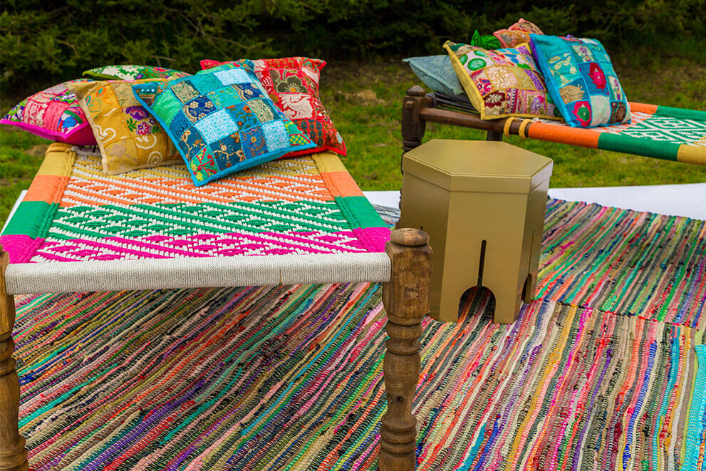 Colorful Indian Handwoven Wooded Charpai