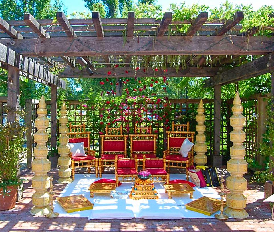 Copper and Red Sankheda Chairs with Gold Matka Pillars