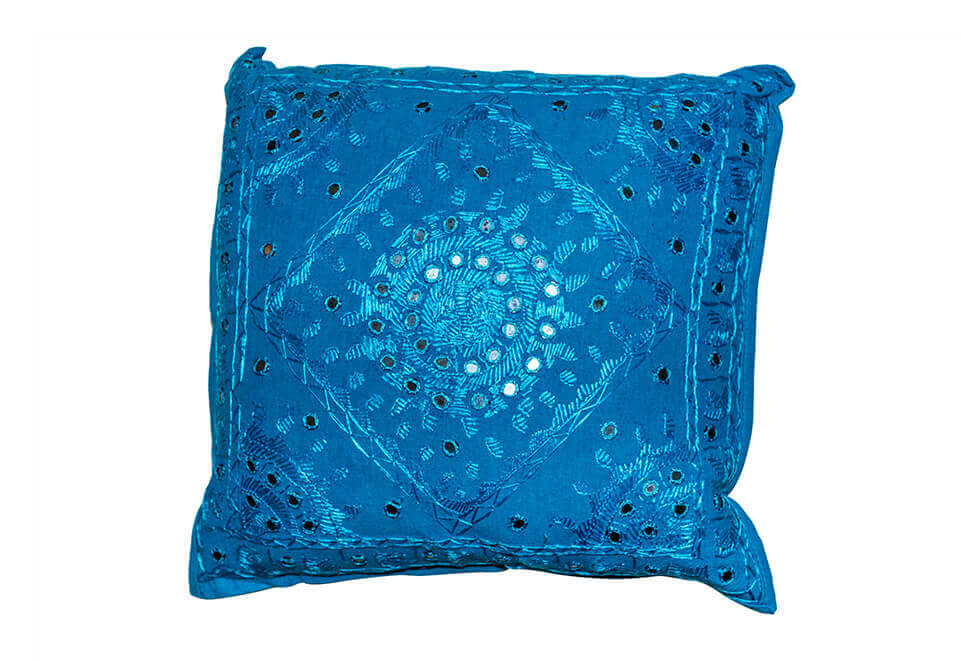 Square Blue Pillow with Circular Design
