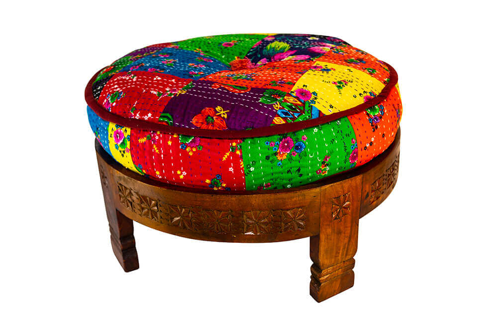 Low Round Multicolored Cushioned Stool