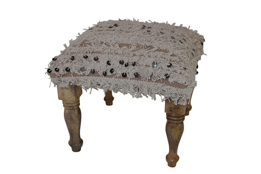 Low square stool with shag