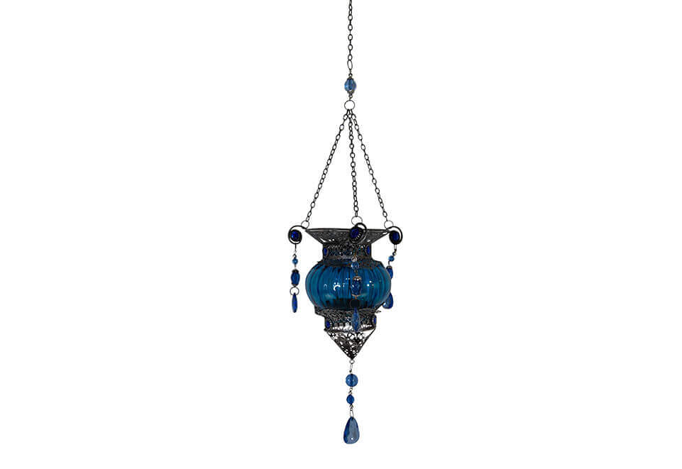 Blue Metal Hanging Lantern