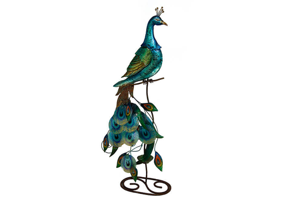Blue Metal Peacock on Stand