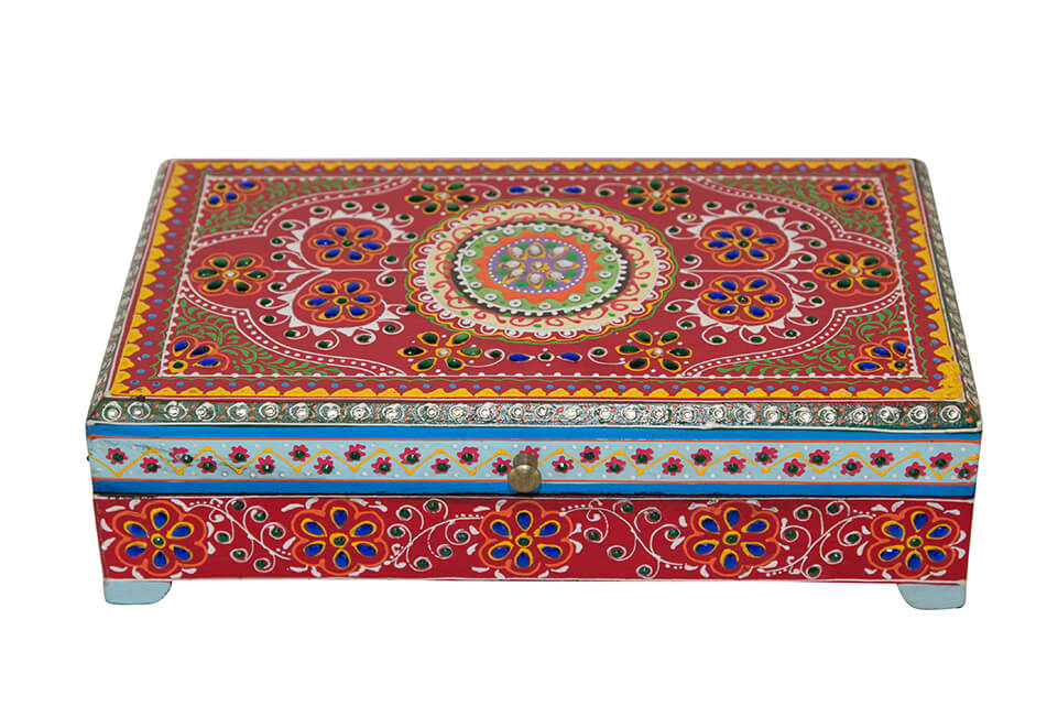 Red Blossom Ornate Wooden Box