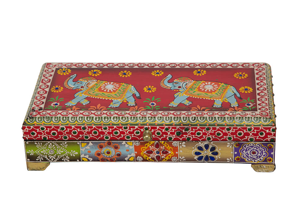 Red Ornate Wooden Elephant Box