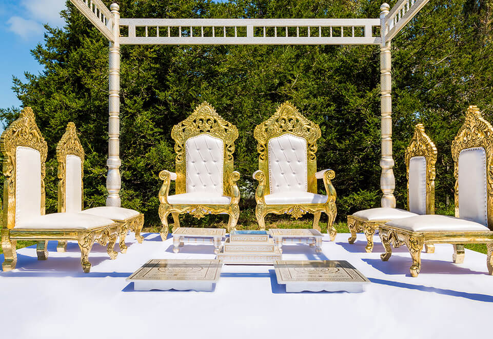 White Leather and Feathered Golden Brass with Mandap