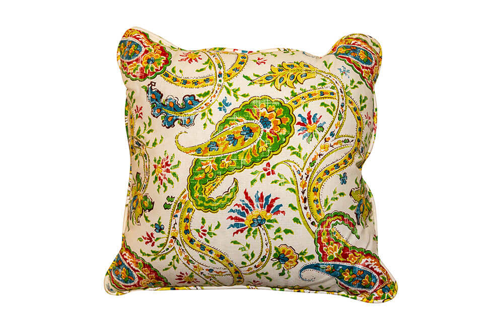 White and Yellow Paisley Pillow