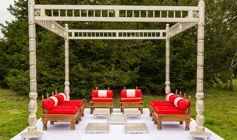 Red Wooden Low Seating with Mandap