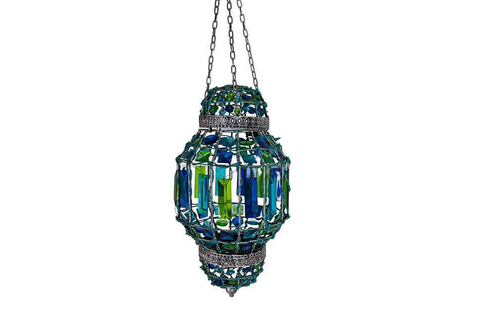 Blue & Green Jeweled Hanging Lantern