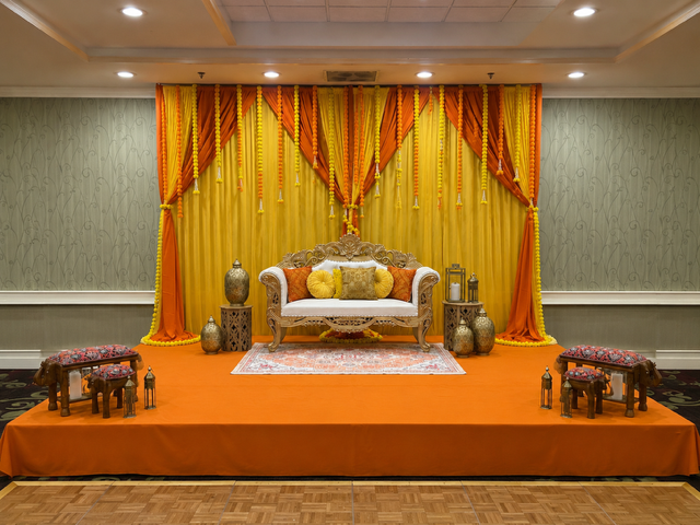 Orange Stage Cover and Yellow and Orange Draping