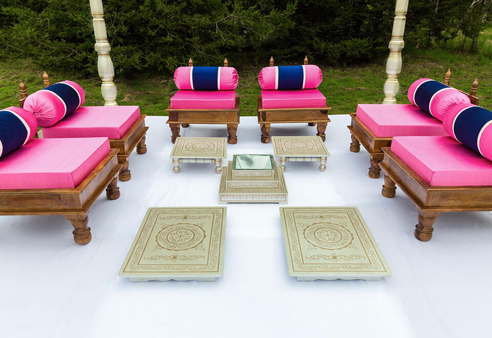 Pink Wooden Low Seating with Mandap