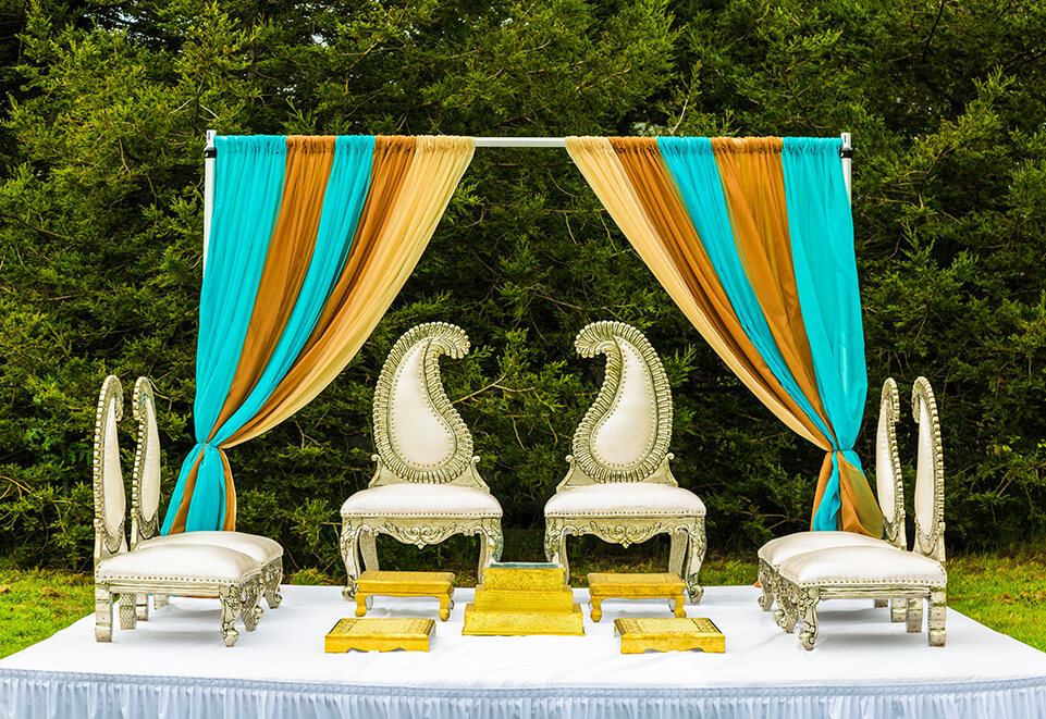 Silver & Gold Paisley Chairs with Draped Mandap