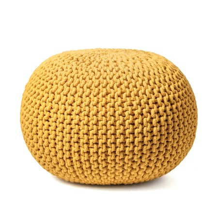Yellow Knitted Round Pouf