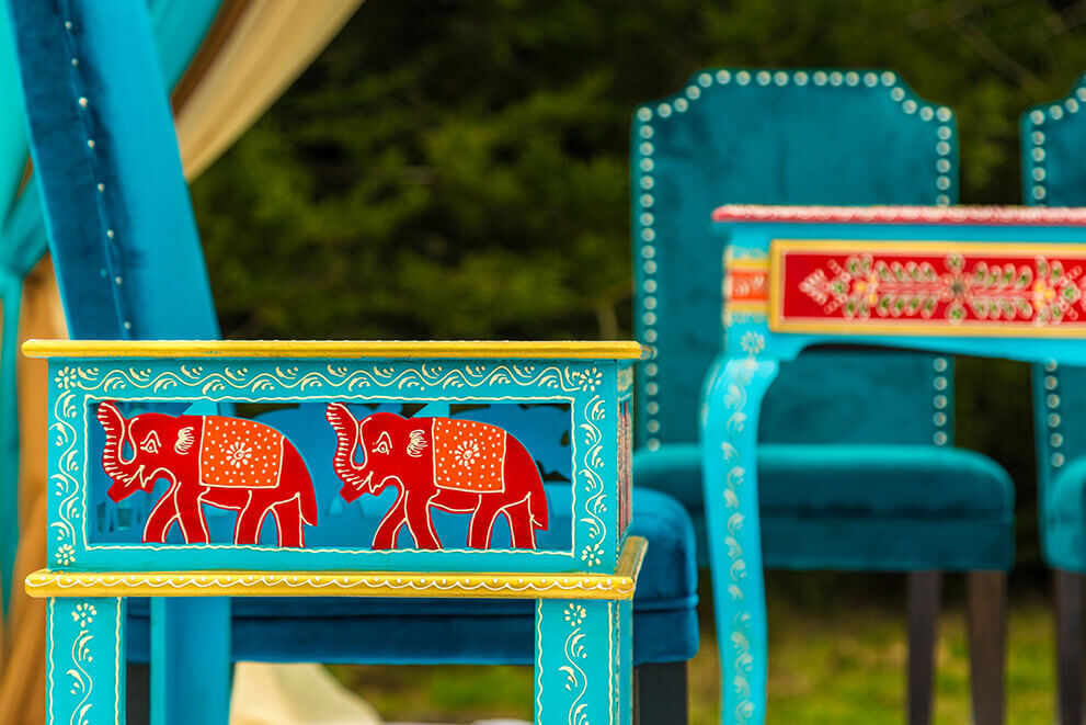 Hand Carved Elephant Blue Side Table