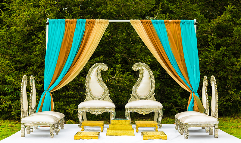 Silver _ Gold Chair with Draped Mandap